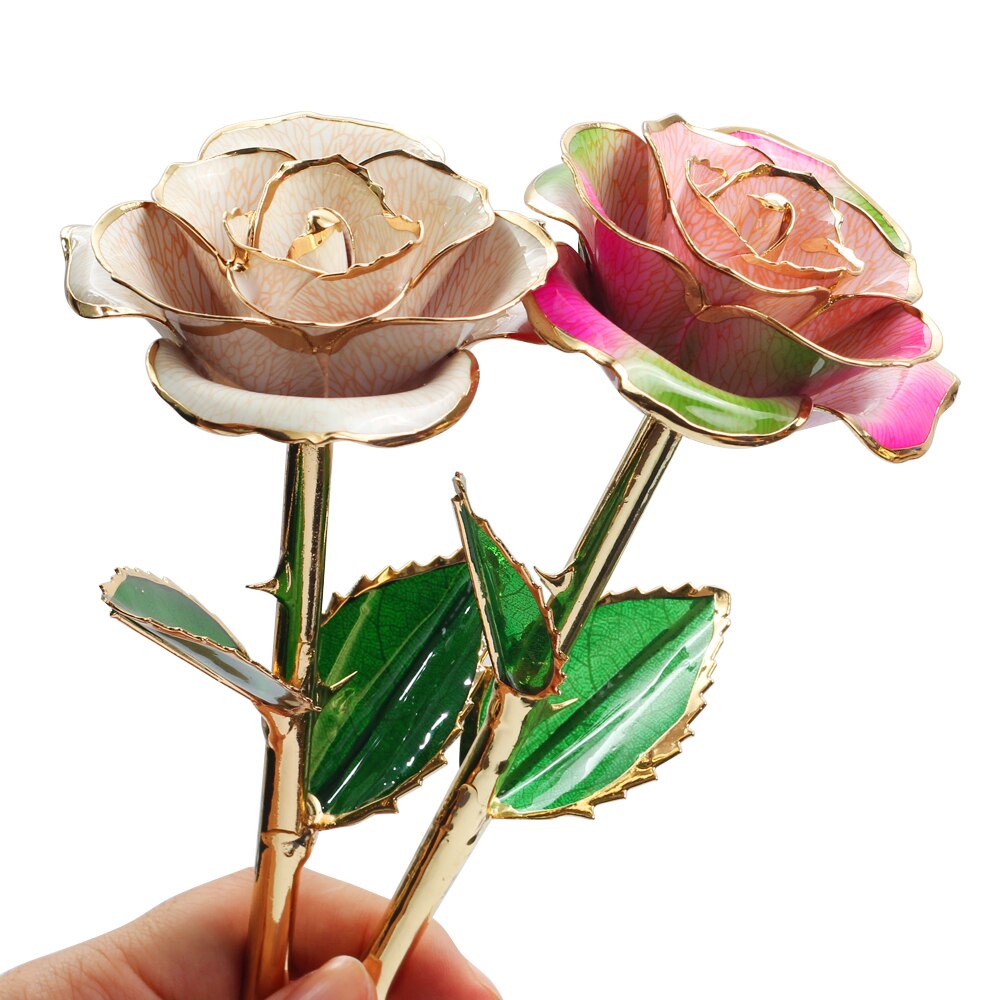 24k Gold Dipped Rose Flower Artificial Flowers Eternal Rose with Stand Forever Love In Box Birthday for Girls