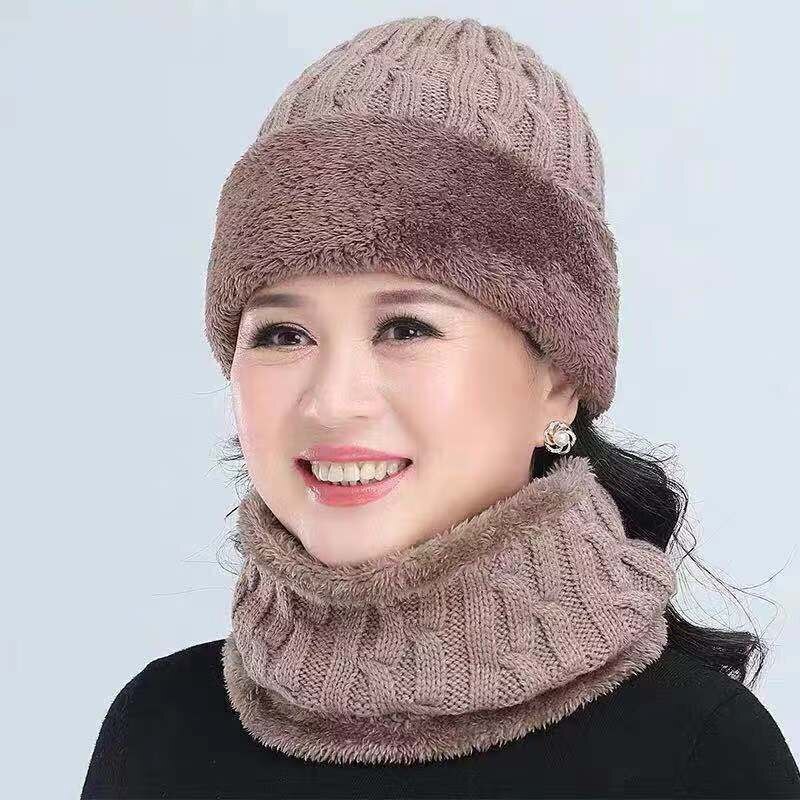 MAERSHEI sombrero tejido mujer pañuelo de color liso y sombreros de las mujeres de invierno gruesa gorros de abrigo la Edad Media tapas: Khaki