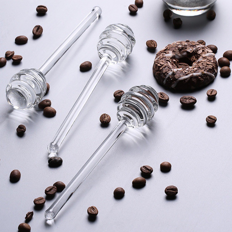 15cm Long Handle Glass Honey Spoon Kitchen Gadget Honey Jar Coffee Stirring Long Glass Mini Bee Honey Dipper Stirrer Muddler