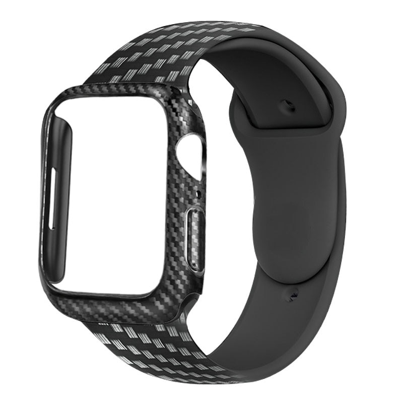 Case + Strap Voor Apple Horloge Band 44Mm 40Mm 45Mm/41Mm 42Mm 38Mm carbon Fiber Siliconen Horlogeband Armband Iwatch Serie 3 5 6 Se 7