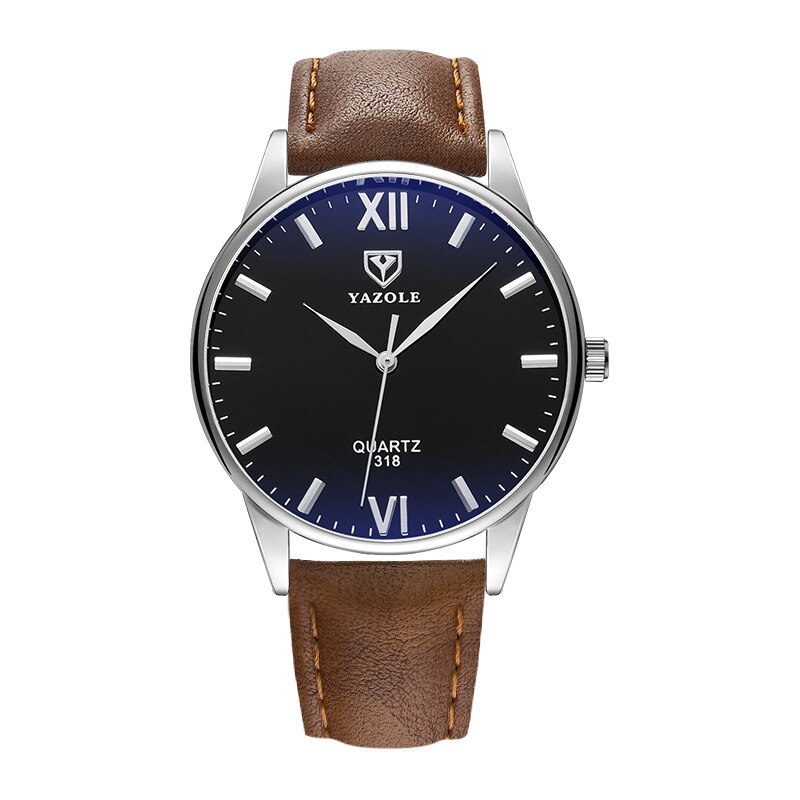 YAZOLE-montre à Quartz pour homme d'affaires, classique chronographe, bracelet en cuir pour homme: blue brown