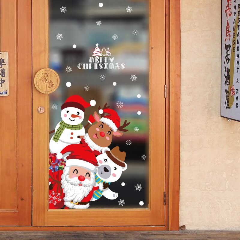 Christmas door stickers Christmas Eve scene layout home sticker wall window glass kids room house decor self-adhesive sticker