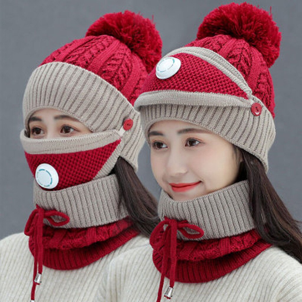 Adult Cycling Face Mask Beanie Hats Winter Knitting Plush Bomber Hats And Scraf Outdoor Protection Windproof Bomber Hats Se6