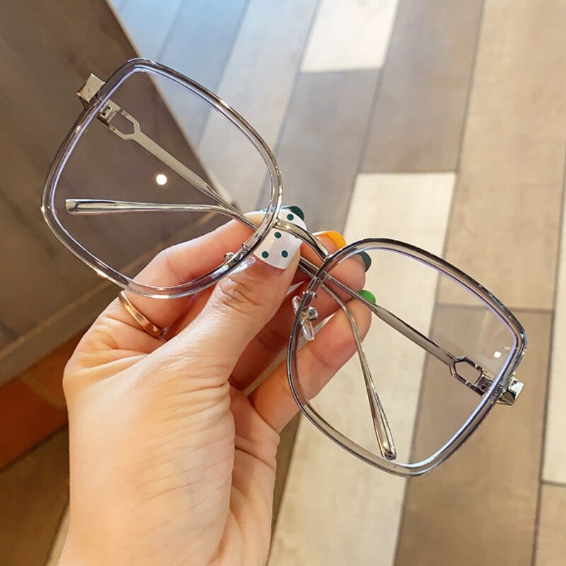 Overdimensionerede legeringer firkantede klare glas til kvinder vintage grøn orange store briller kvindelige gennemsigtige nuancer sort grå: Grå klar