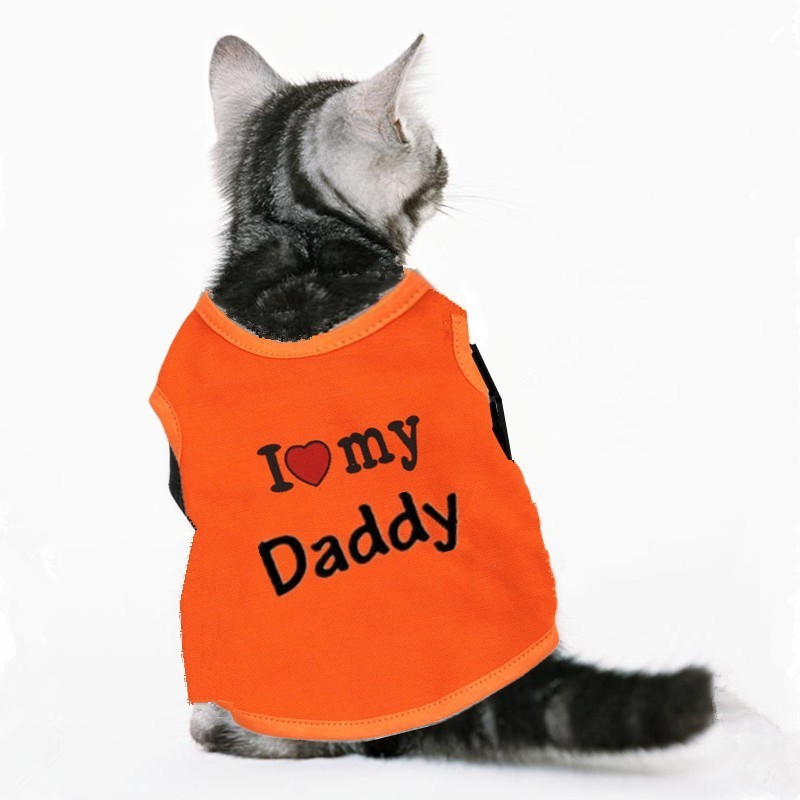 Love Cat Clothes Cotton Pet T Shirts Clothing For Cats Kittens Vest Small Dog Clothes Mommy Daddy Vest Gatos Pet Clothing 35S1