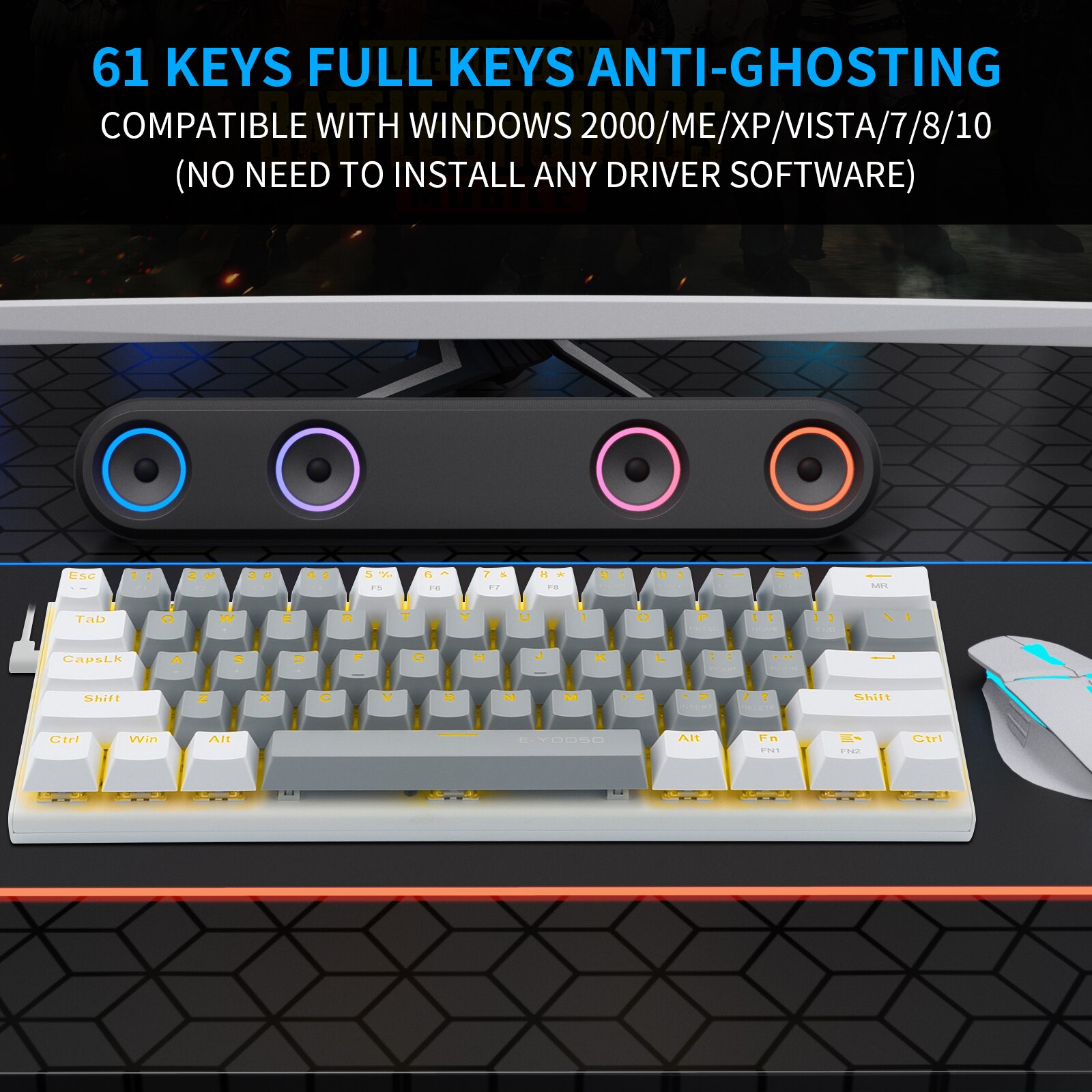 HUO JI E-YOOSO Z-11 Wired 60% Mechanical Keyboard Tenkeyless Anti-Ghosting Linear Blue Switch Led Backlit Removable Cable