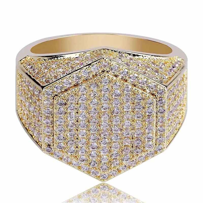 BAOSHINA męski pierścionek Hip Hop Iced Out wysokiej jakości Micro Pave CZ palec serdeczny kwadratowe pierścionki dla mężczyzn biżuteria