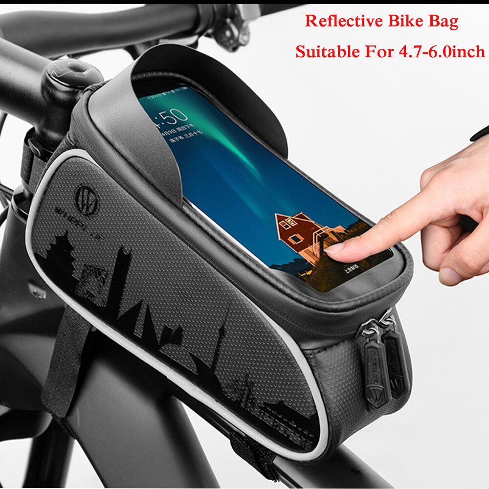Wheel Up Bike Bag MTB Road Bike Waterproof Front Frame Bicycle Bags Touchscreen 4.7-6.7inch Cycling Tube Mobile Phone Case Bags: Type E