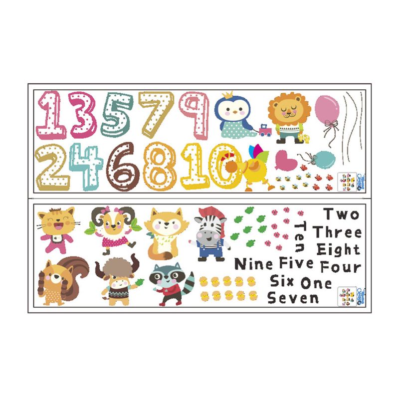 Muurstickers met cijfers, kinderkamerachtergrond, muurdecoratie, cartoon, dierensticker, kleuterschool, zelfklevend papier