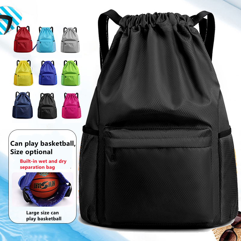 Men/Women Drawstring Pocket Backpack Nylon Waterproof Backpack Large Capacity Drawstring Travel Bag Fitness Sports Bag