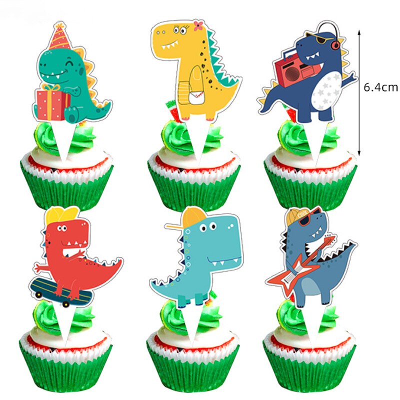 Cute Cartoon Dinosaur Cake Topper Dino Roar One 1st Birthday Dinosaur Cake Decor Jungle Safari Kids Jurassic World Supplies
