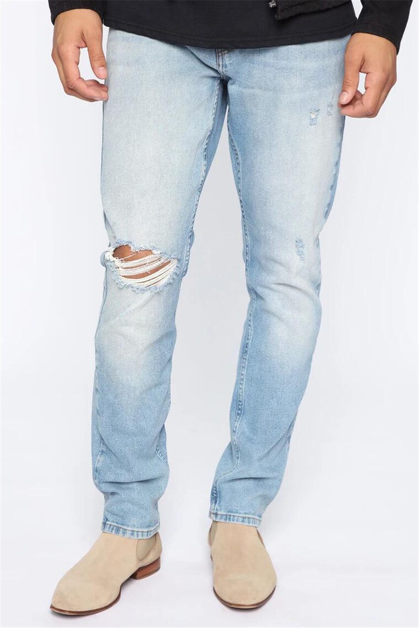 Jean en Denim déchiré et détruit pour Homme, pantalon Streetwear, style Hip hop, slim, Punk, longueur cheville,: Blue 8819 / XXXL
