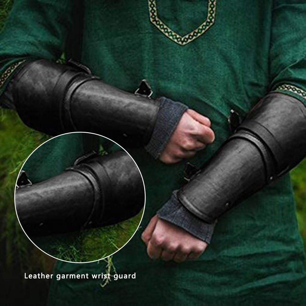 Armor Buckle Punk Gothic Leather Gauntlet Wristband Medieval Costume Bracers Wrist Guard Cosplay