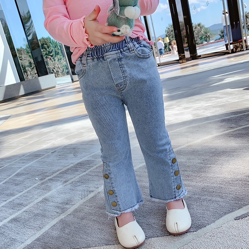 Children's Clothing Girls Jeans Spring Kids Denim Trousers for Girls Button Casual Flare Jeans 2 4 5 6 7 8 Years Old