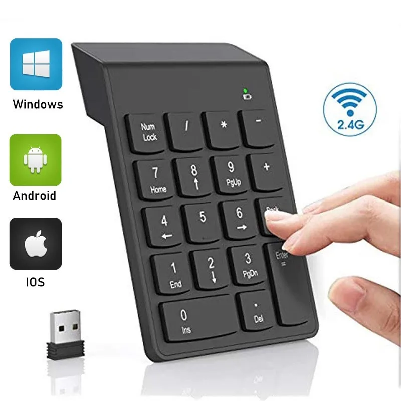 Draadloos Numeriek Toetsenbord Nummerblok 18 Toetsen Draagbare 2.4 Ghz Financiële Boekhouding Nummer Toetsenbord Voor Laptop, Pc, Desktop