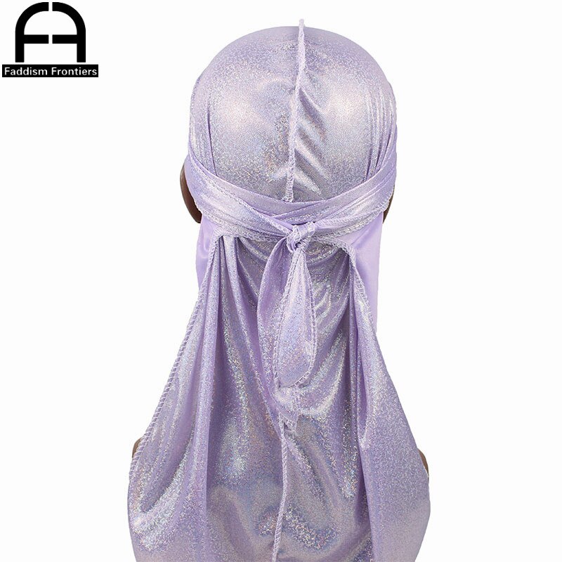 Men's Silky Sparkly Durags Turban Men Durag Shiny Du Rag Bandanas Hat Headwear Headband Hair Accessories Extra Long Tail Du-Rag