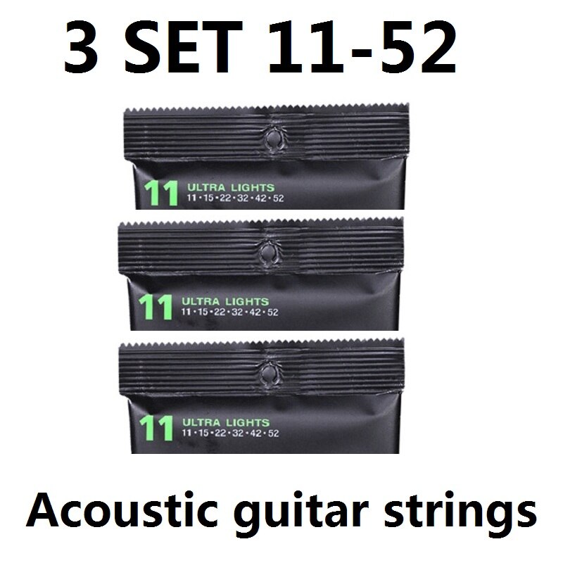 3 kpl sähkökitaran kielet 09 010 011,  akustisen kitaran kielet 010 011 012: 3 settiä akustista 11-52