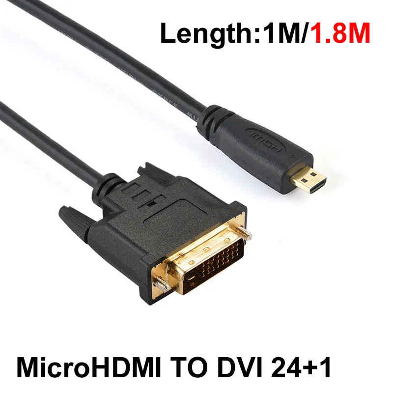 1M/1,8 M Micro HDTV HDMI MicroHDMI HD a DVI DVI-D 24 + 1 pines Cables adaptadores 3D 1080p para LCD DVD HDTV XBOX PS3 Monitor TV