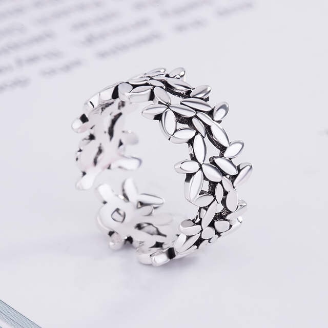 Bohemian Vintage 925 Sterling Silver Leaf Rings for Women Statement Jewelry Adjustable Finger Ring Girls