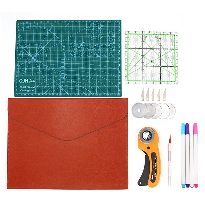 Sewing Kit Set Clothing Sewing Tools Hand Cutting Knife Set Patchwork Cloth Knife Patchwork Ruler DIY tool A4 cutting pad: Light Grey