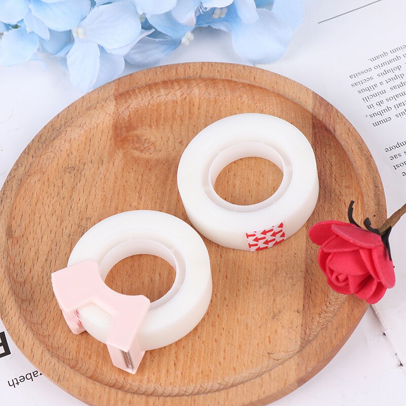 3pcs/Set 2pcs adhesive tape with 1 small tape cutting tool writable Invisible tape protable tape cutting dispenser stationery