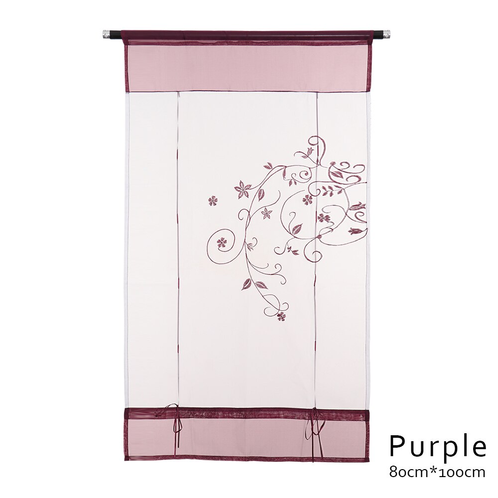 1pc romerske persienner vindue tyl voile gardin populært flot gennemsigtigt polyester gardiner broderet pastoral gardin boligindretning: 80cm x 100cm lilla