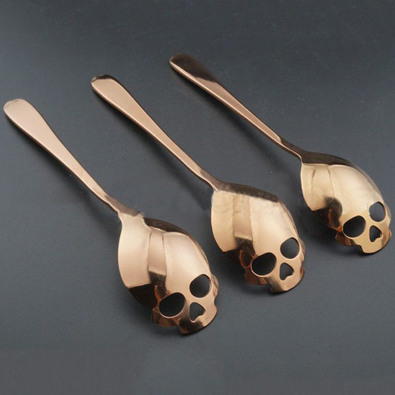 Cuillère à café gothique en forme de crâne en acier inoxydable, fournitures de cuisine, cuillère à café à Long manche, articles de table, cuillère à café 1 pièce: Kaki