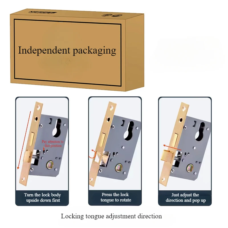 Silencioso Interior fechadura da porta de madeira, Reverse Lift Lock Body, Light Spring Room, 58 Rolamento Magnético, Tamanho 50, Heavy Spring