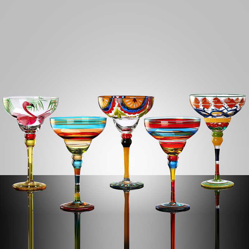 270ml Margarita Wine Glasses Handmade Colorful Cocktail Glass Goblet Cup Lead-free Home Bar Wedding Party Drinkware