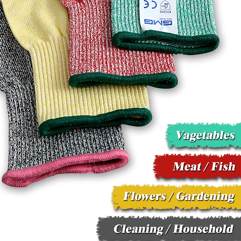 Cut Resistant Gloves Level 5 GMG Multicolor HPPE Food Grade For Kitchen Anti Cut Gloves Cut Proof Gloves