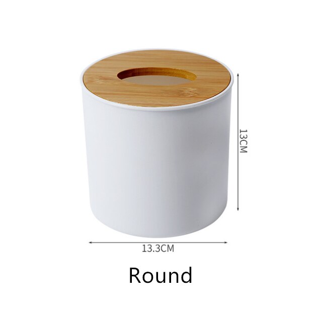 Bamboo wood tissue box simple living room household paper box napkin box remote control storage box roll tray: Round