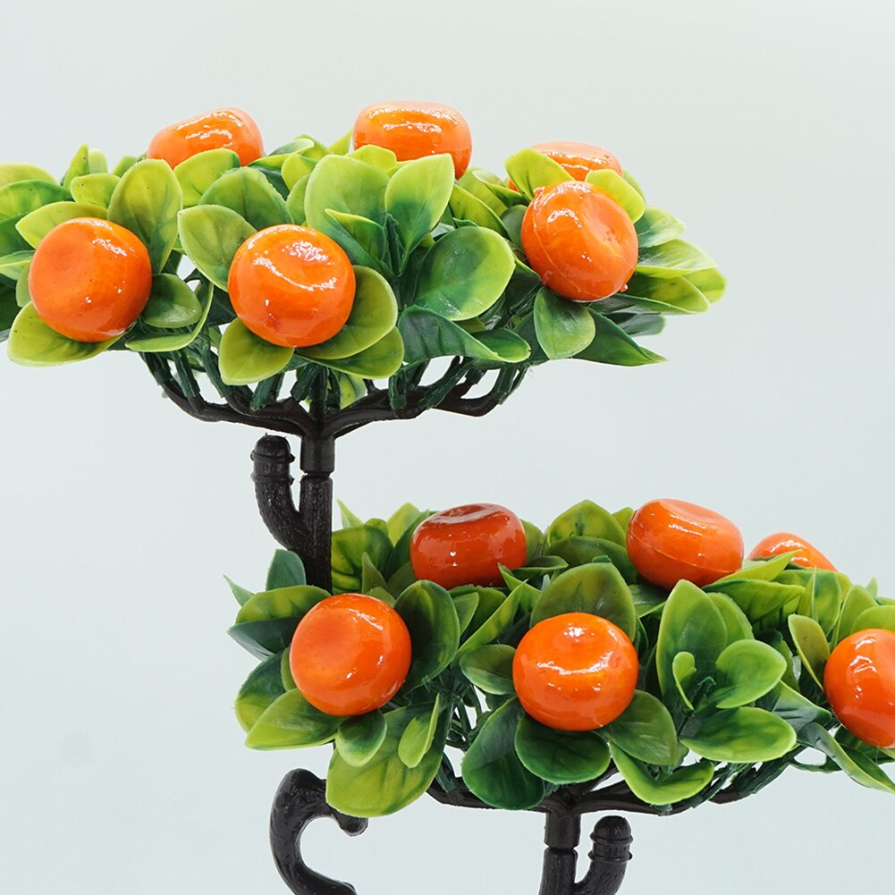 Konstgjord persika apelsin fruktträd växt bonsai vardagsrum trädgård skrivbord dekor plast fruktträd med kruka simulering mini frukt