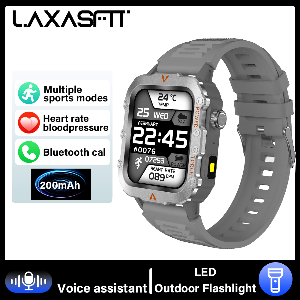 LAXASFIT montre de sport intelligente lampe de poche LED lecteur de musique suivi de l'activité appel Bluetooth surveillance du sommeil 2025 nouvelle montre intelligente: BLANC