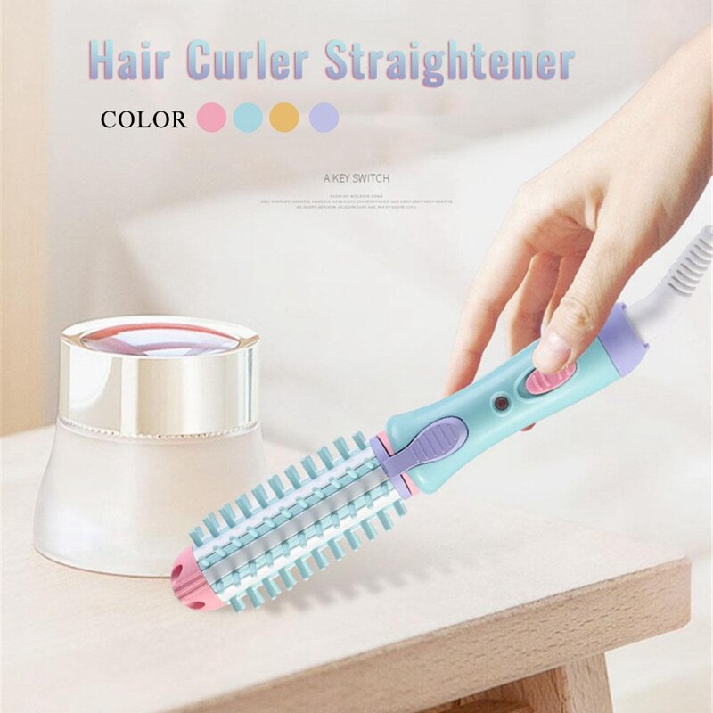 2 st elektrisk hårstyler locktång locktång torktumlare reseplattång keramisk jonisk hårrullare borste eu plug, blå