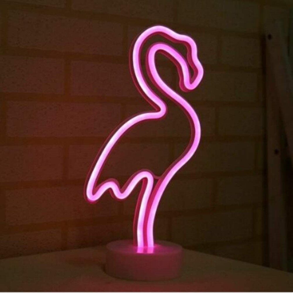 Neonskilt med holder base dekor lys lyserød flamingo natlampe batteri og usb betjent til xmas fødselsdagsfest børneværelse: Default Title