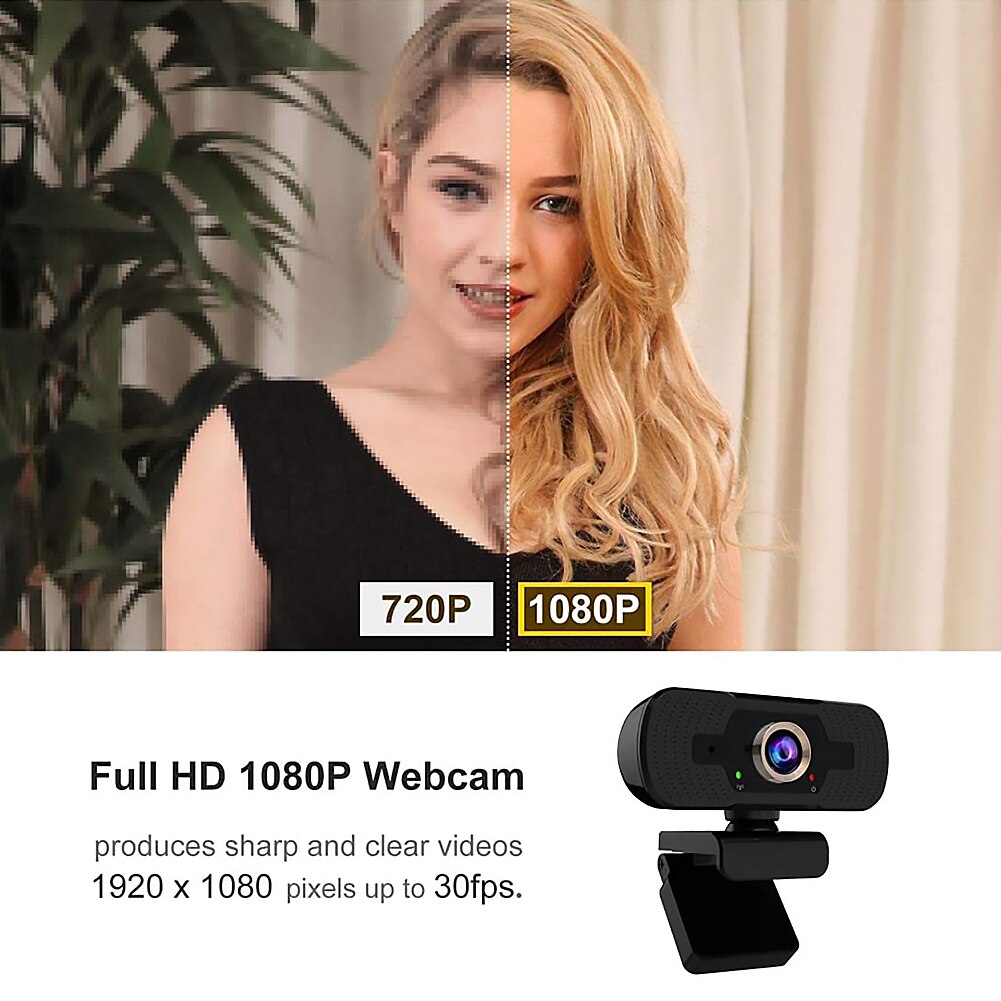 Full HD 1080P USB Web Camera with Built-in Microphone + Cover 360 Rotation Computer Webcam For Video Calling Conference Work