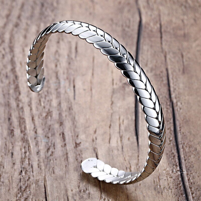 Modyle Wide 8MM Stainless Steel Cuff Open Wheat Bangle Bracelets For Women Trendy Party Jewelry De Trigo Aberto Bracelete