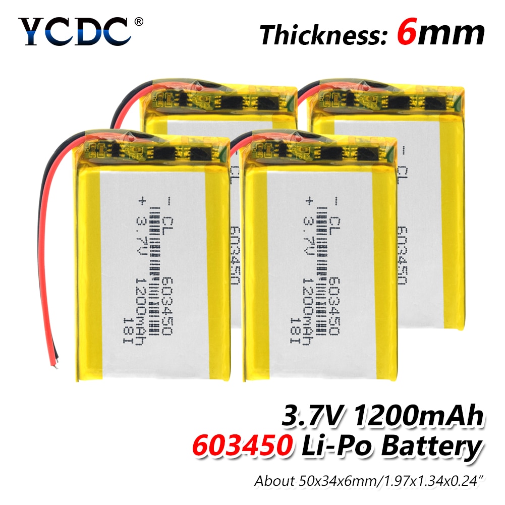 Rechargeable 3.7V 1200mAh 603450 Battery li-ion Lipo cells Lithium Li-Po Polymer Battery For MP3 MP4 GPS DVD LED Light Camera