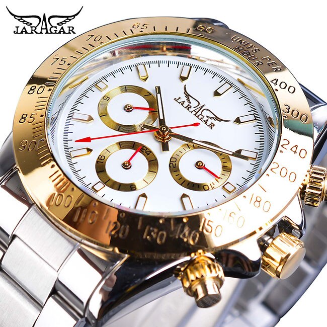 Jaragar Montre Homme Mens Watches Automatic Golden Stainless Steel Date Sports Mechanical Wristwatch Clock Relogio: GMT970-7