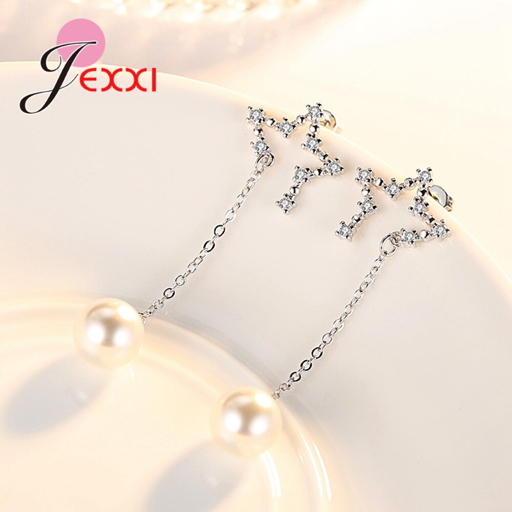 Heetste Verkoop Fresh Water Parel Doorboord Oorbellen Fonkelende 925 Zilveren Zirconia Verharde Stars Sieraden Voor Ol Dames