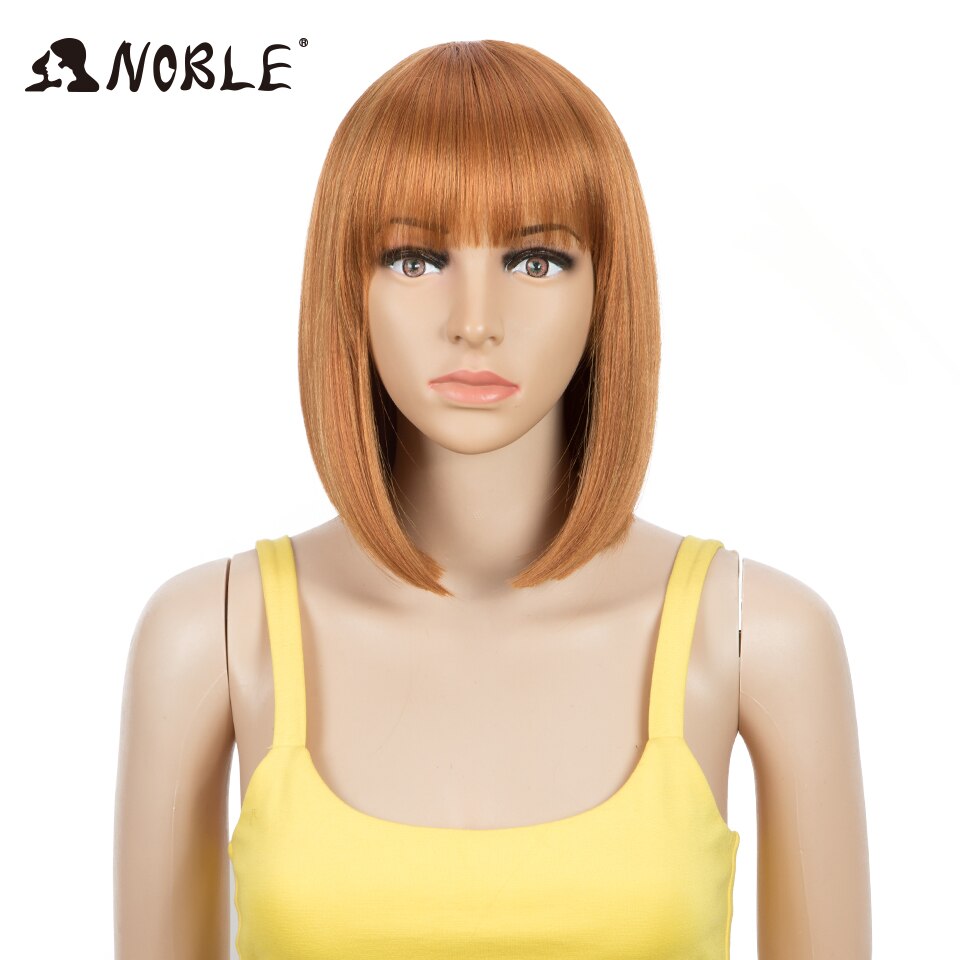 Noble Cosplay Synthetische Lace Front Pruik Korte Bob Straight 12 "Bob Pruik Met Pony Synthetische Pruik Blonde Pruiken Voor zwarte Vrouwen: C144B