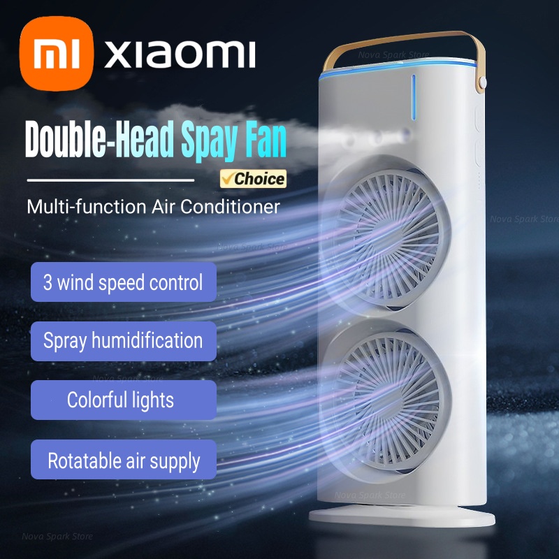 Xiaomi Spray Air Conditioning Fan Double-head Refrigeration Fan Household Portable Cooling Fan Desktop Electric Fan With Light