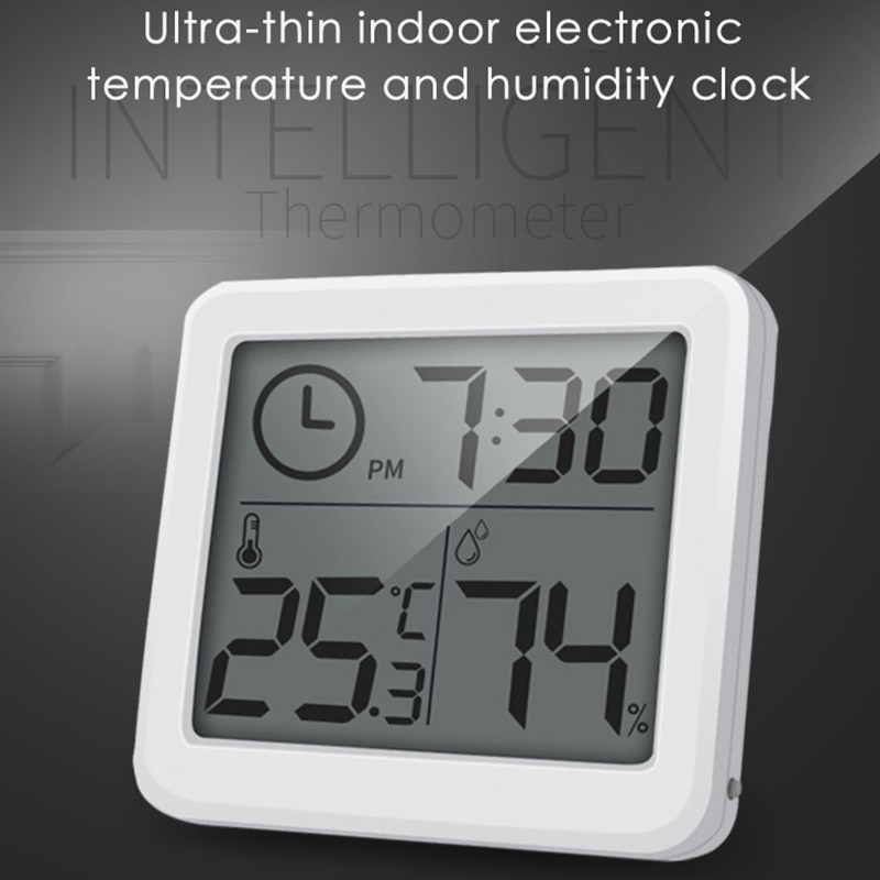 Electronic Desk Clock Ultra-thin Digital Temperature Humidity Table Clock Automatic Monitoring Large LCD Screen Multifunction/