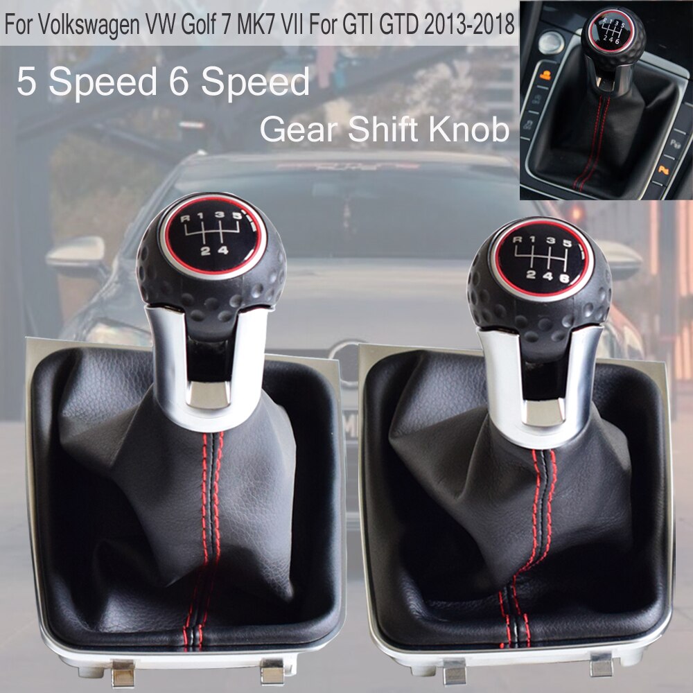 Perilla de palanca de marchas para coche, pomo de caja de cambios de 5 y 6 velocidades, polaina de cuero, para VW Golf 7, A7, MK7, GTI, GTD, , , , , ,