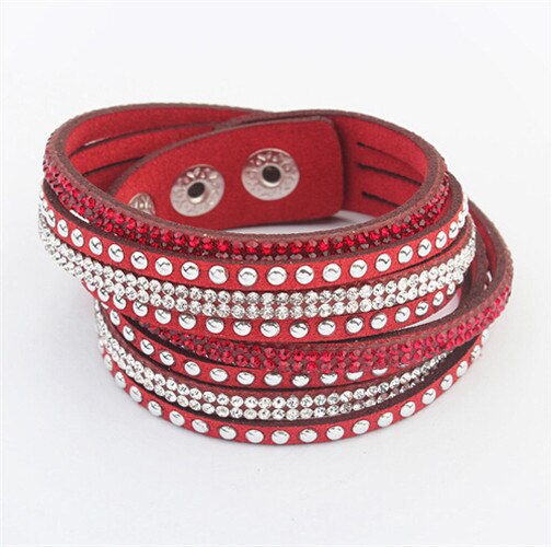 F&U Famous Brand Bracelets Crystal Rivet Multilayers Bracelets Little Swan Brand Different Color Bracelets for Women: Red