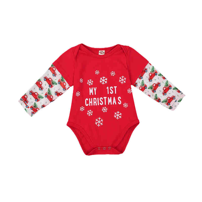 Del bambino Del bambino Delle Ragazze Dei Ragazzi La Mia Prima Di Natale auto pinta superiore Rosso Neve Pagliaccetto 0-18M Del bambino Di Stampa Di Natale tuta