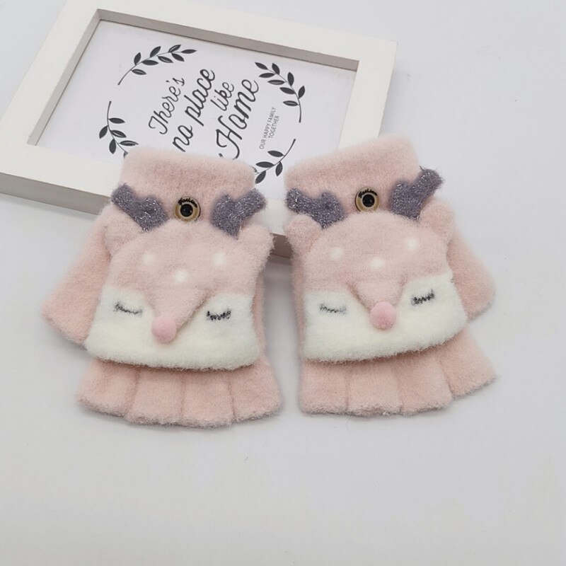 3-7T Kids Kinderen Baby Winter Handschoenen Mooie Cartoon Veelzijdige Katoen Half-Vinger Handschoenen Wanten Warm: P