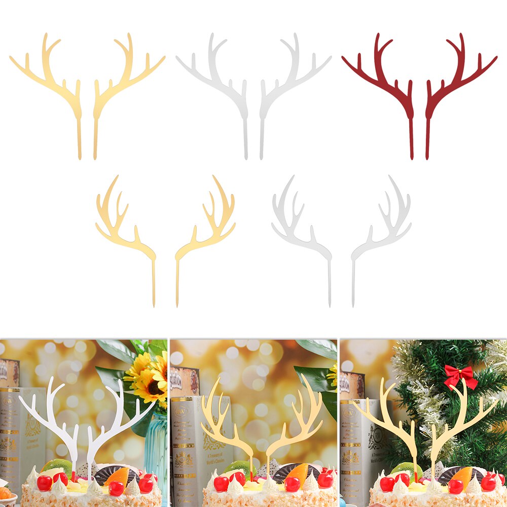 Goudkleurige hertengeweien van acryl cupcake toppers, vrolijke kerstversiering van acryl voor een feesttaart.