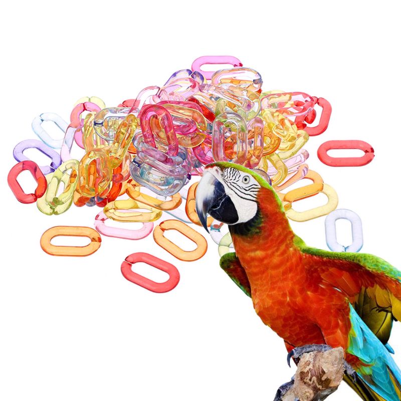 Chaîne en acrylique pour perroquet, 100 pièces/paquet, jouet en plastique pour oiseau, chaîne support à maillons ouverts, Clips pour perroquets, crochets, jouets à monter soi-même