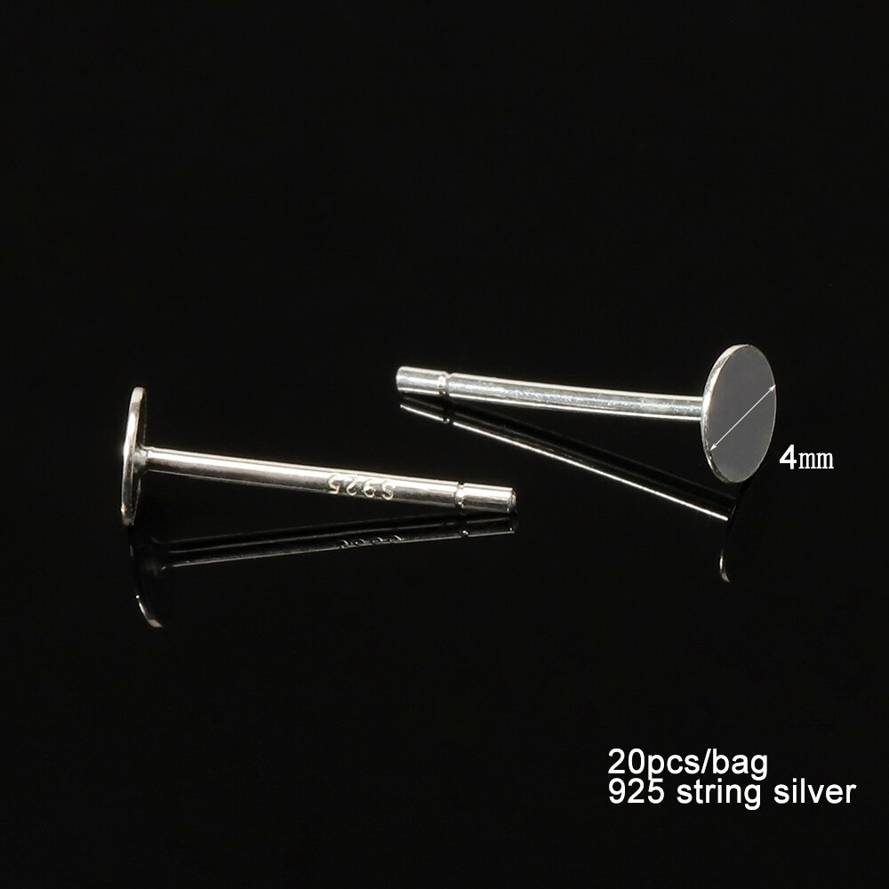 20pcs 925 Sterling Silver Earrings Settings 3/4/5/6/8mm Blanks Round Base for Cabochon Stud Earring Flat Ear Post Pure Silver: 4mm Flat Pad